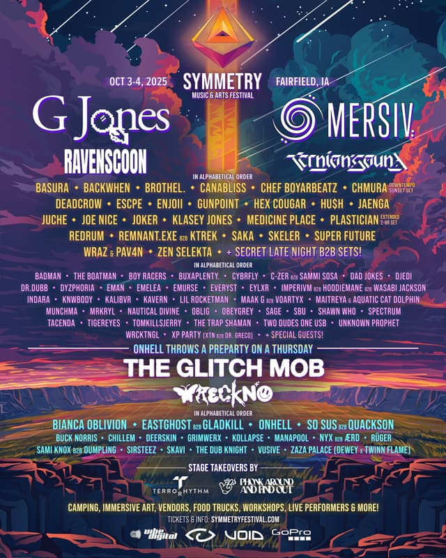 Symmetry Festival 2025 Lineup | Oct 3-4, 2025 | Featuring G Jones, Mersiv, The Glitch Mob, Skeler & more