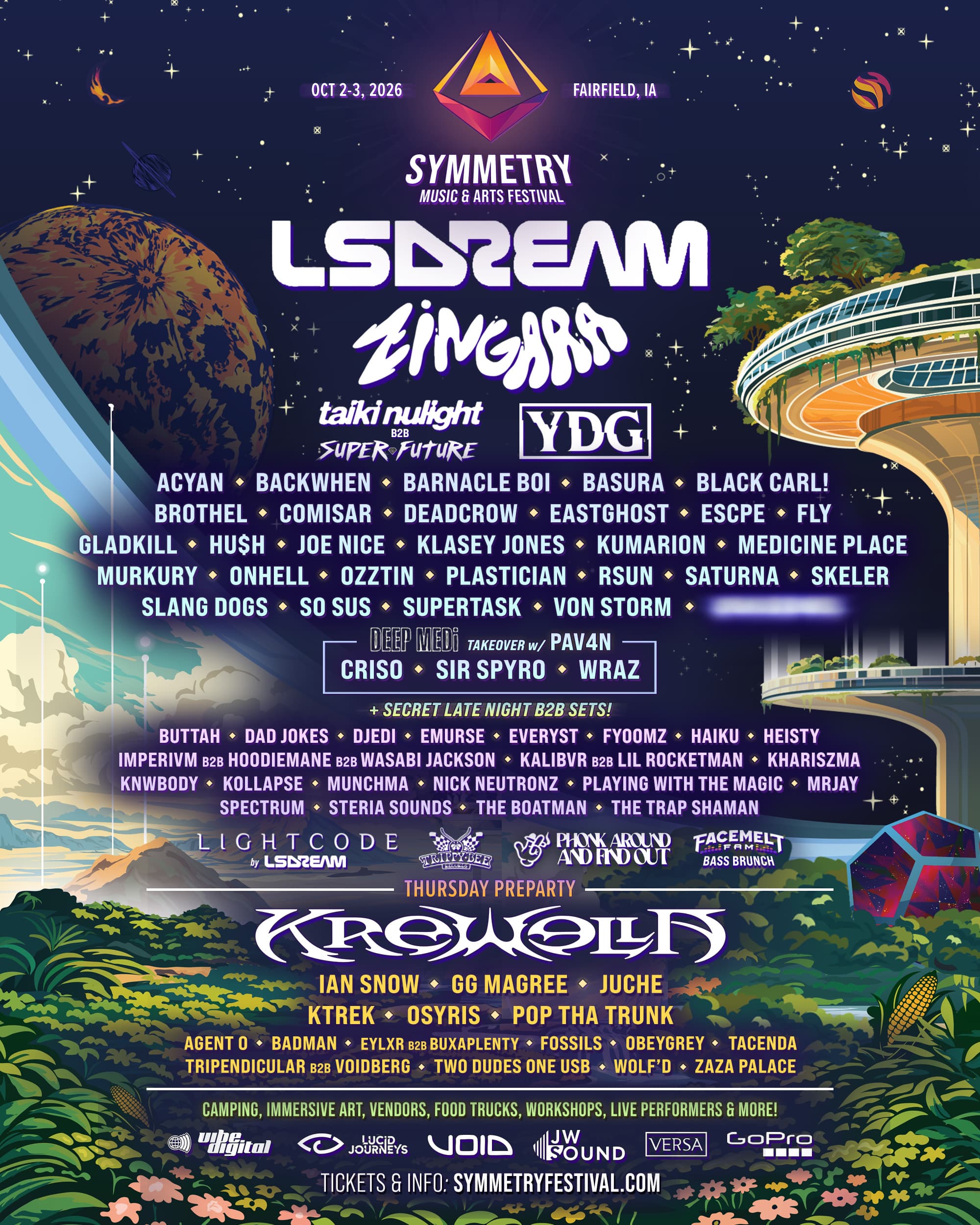 Symmetry Festival 2026 Lineup | Oct 2-3, 2026 | Featuring LSDREAM, Zingara, Krewella, YDG, Taiki Nulight b2b Super Future & more